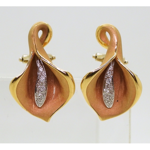 2712 - DIAMOND ARUM LILY EARRINGSmade in Italy by Annamaria Cammilli, signed verso, beautifully modelled li... 