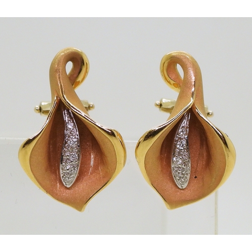 2712 - DIAMOND ARUM LILY EARRINGSmade in Italy by Annamaria Cammilli, signed verso, beautifully modelled li... 