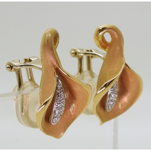 2712 - DIAMOND ARUM LILY EARRINGSmade in Italy by Annamaria Cammilli, signed verso, beautifully modelled li... 