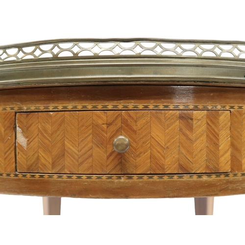 2013 - A 20TH CENTURY FRENCH INLAID CIRCULAR MARBLE TOPPED OCCASIONAL TABLEcircular marble top with pierced... 