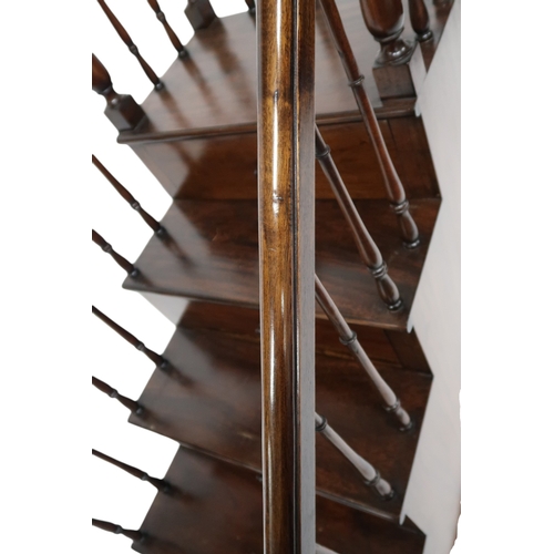 2015 - A 20TH CENTRURY MAHOGANY SET OF LIBRARY STEPS with three quarter gallery railing with turned sp... 