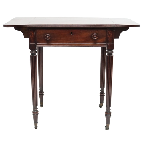 2016 - A 19TH CENTURY MAHOGANY GILLOWS, LANCASTER CHAMBER TABLE drop end top over fitted drawer stampe... 