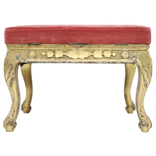 2022 - A 19TH CENTURY GILT LOUIS XVI STYLE UPHOLSTERED FOOTSTOOL with hinged pink velour upholstered t... 