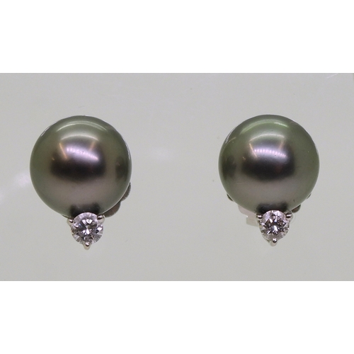 2720 - PEARL & DIAMOND EARRINGSthe large grey pearls are approx 10mm in diameter mounted in 18k white g... 