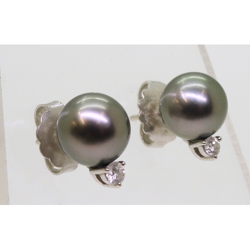 2720 - PEARL & DIAMOND EARRINGSthe large grey pearls are approx 10mm in diameter mounted in 18k white g... 