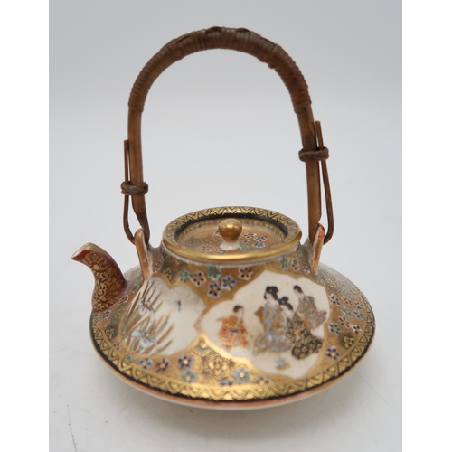 2417 -  A GROUP OF FOUR SATSUMA TEA KETTLES Painted with traditional subjects, smallest, 9cm to 11cm larges... 