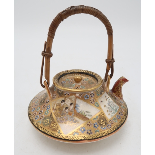 2417 -  A GROUP OF FOUR SATSUMA TEA KETTLES Painted with traditional subjects, smallest, 9cm to 11cm larges... 