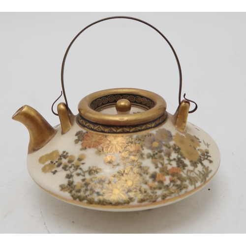 2417 -  A GROUP OF FOUR SATSUMA TEA KETTLES Painted with traditional subjects, smallest, 9cm to 11cm larges... 