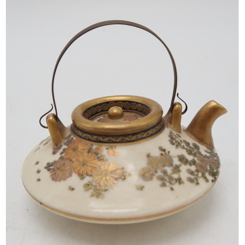 2417 -  A GROUP OF FOUR SATSUMA TEA KETTLES Painted with traditional subjects, smallest, 9cm to 11cm larges... 