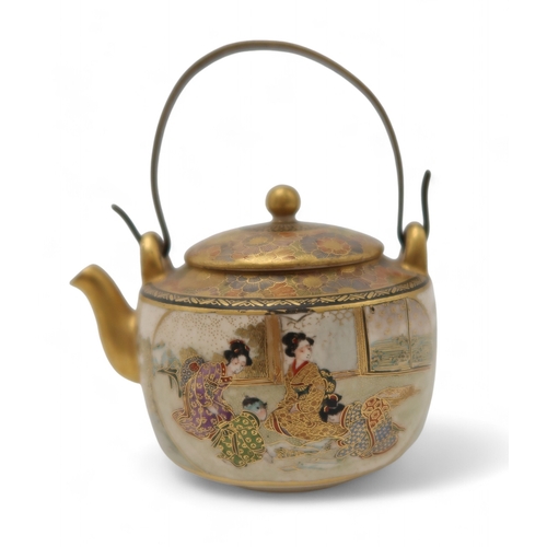 2417 -  A GROUP OF FOUR SATSUMA TEA KETTLES Painted with traditional subjects, smallest, 9cm to 11cm larges... 