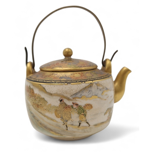 2417 -  A GROUP OF FOUR SATSUMA TEA KETTLES Painted with traditional subjects, smallest, 9cm to 11cm larges... 