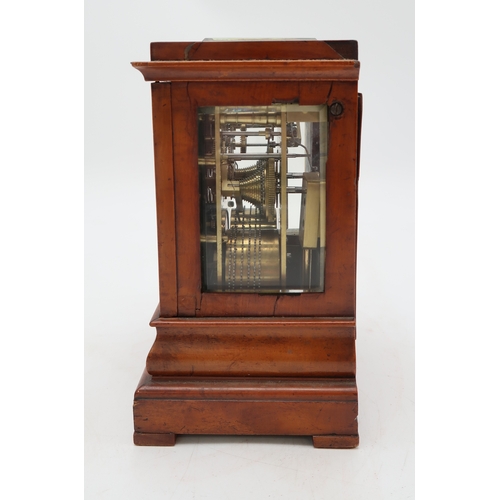 2232 - A 19TH CENTURY VULLIAMY FRUITWOOD LIBRARY CLOCKthe silvered dial with roman numerals and decorative ... 