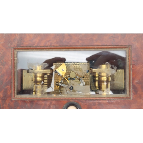 2233 - A T.S. CUTHBERT EIGHT DAY CHRONOMETER MANTEL CLOCKthe burr wood case with single fusee movement, the... 