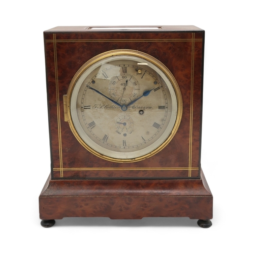 2234 - A T.S. CUTHBERT EIGHT DAY CHRONOMETER MANTEL CLOCKthe burr wood case with single fusee movement, the... 