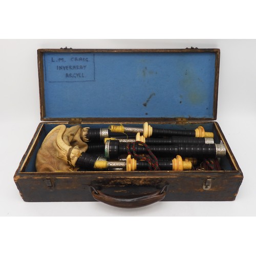 2642 - ROBERT GILLANDERS & SON FORFAR SCOTTISH HIGHLAND BAGPIPESA full set of ebonised white metal and ... 