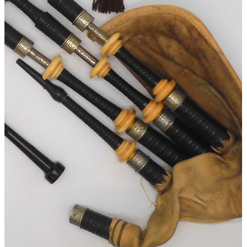 2642 - ROBERT GILLANDERS & SON FORFAR SCOTTISH HIGHLAND BAGPIPESA full set of ebonised white metal and ... 