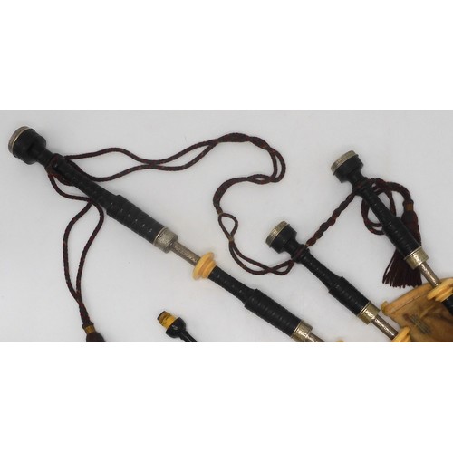 2642 - ROBERT GILLANDERS & SON FORFAR SCOTTISH HIGHLAND BAGPIPESA full set of ebonised white metal and ... 