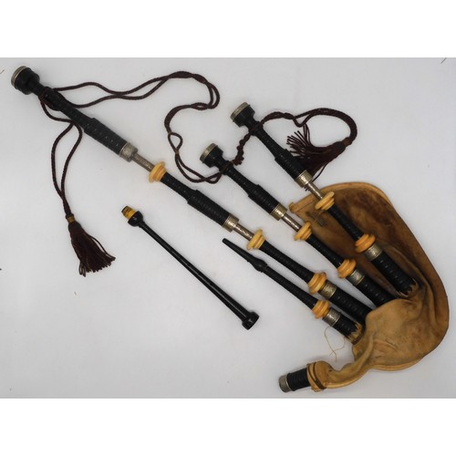 2642 - ROBERT GILLANDERS & SON FORFAR SCOTTISH HIGHLAND BAGPIPESA full set of ebonised white metal and ... 