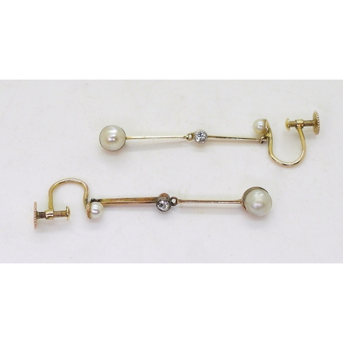 2726 - PEARL & DIAMOND EARRINGSwith 9ct screw back mounts for non pierced ears, set with brilliant cut ... 