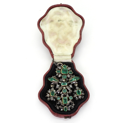 2767 - AN AUSTRO-HUNGARIAN JEWELthe yellow and white metal pendant, set with emeralds in yellow metal cut b... 