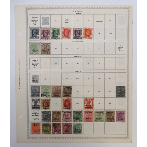 7004 - INDIA AND INDIAN STATESA collection of used stamps on sheets mostly hinged to include Victorian Indi... 