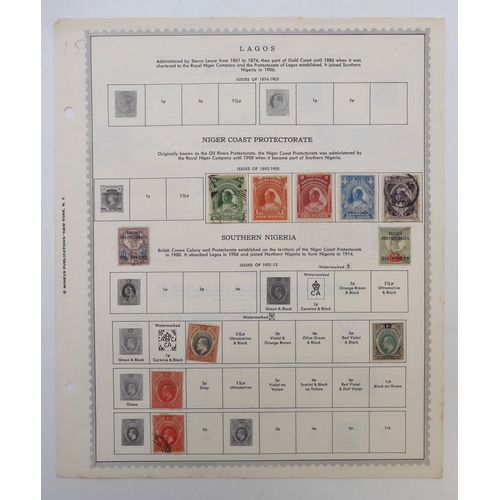 7005 - AFRICAA collection of used stamps on sheets hinged to include Lagos, Niger Coast Protectorate, Bechu... 