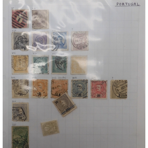 7041 - A world wide stamp collection with seven folders containing sheets of hinged used stamps many early ... 