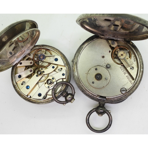 795 - Two silver pocket watches, one with Birmingham hallmark for K&Co., the other with Continental ma... 