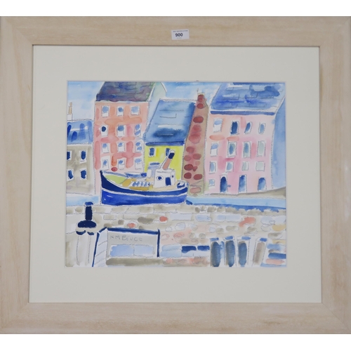 900 - CONTEMPORARY SCOTTISH SCHOOL  HARBOUR Watercolour, signed lower left 'K.M. Bruce', 40 x 48cm... 