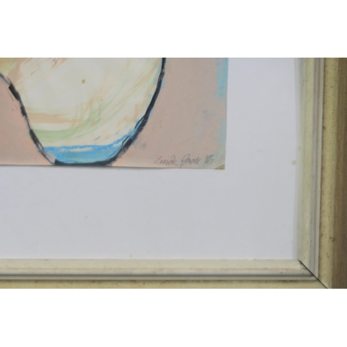 913 - LINDA JOCK (CONTEMPORARY SCHOOL) PORTRAIT IN GREEN  Acrylic on paper, signed lower ri... 