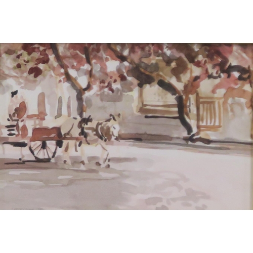 919 - IRENE LESLEY MAIN (SCOTTISH 1959-2023) HORSE AND CARRIAGE Watercolour, signed lower left, dated 1983... 