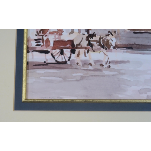 919 - IRENE LESLEY MAIN (SCOTTISH 1959-2023) HORSE AND CARRIAGE Watercolour, signed lower left, dated 1983... 