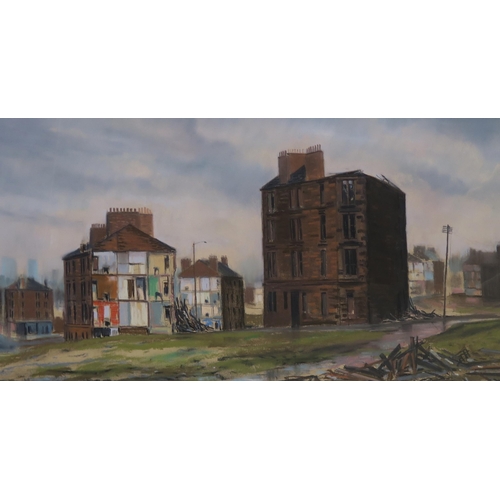 923 - ALISTAIR ANDERSON (SCOTTISH b.1935) GLASGOW TENEMENT Charcoal/pencil, 49 x 86cm ... 