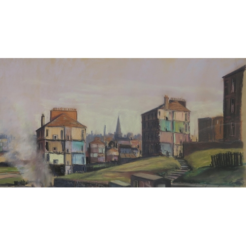 924 - ALISTAIR ANDERSON (SCOTTISH b.1935) OLD GLASGOW Charcoal/pastel, 50 x 83cm ... 