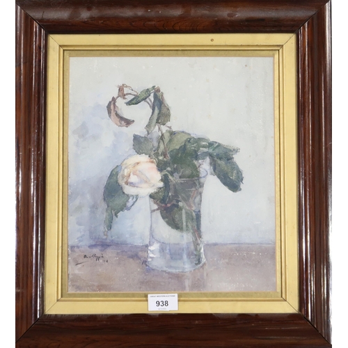 938 - 20th CENTURY SCHOOL STILL LIFE WITH ROSE Watercolour, signed lower left, dated 1914, 30 x ... 