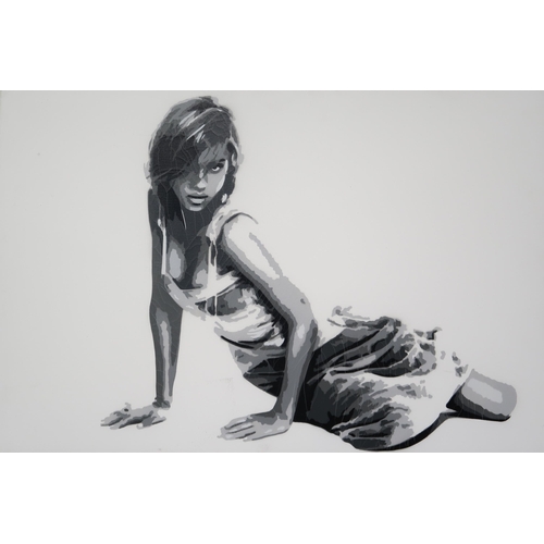 939 - KLINGATRON - JAMES KLINGE (SCOTTISH CONTEMPORARY) JESSICA ALBA Spray paint stencil on canvas, signed... 