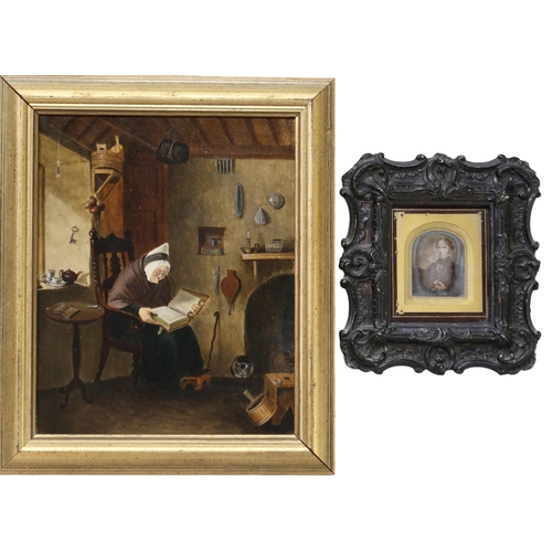 952 - 20th CENTURY SCHOOL READING THE BIBLE Oil on board, 26.5 x 22cm Together with a 19th ... 