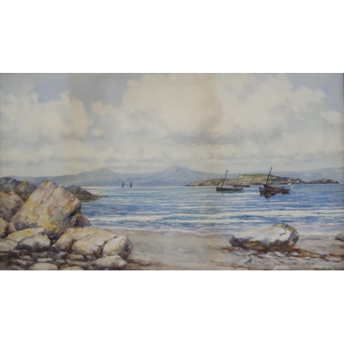 953 - PETER MACGREGOR WILSON RSW (SCOTTISH 1856-1928) LOCH SCENE WITH BOATS Watercolour, signed lower righ... 