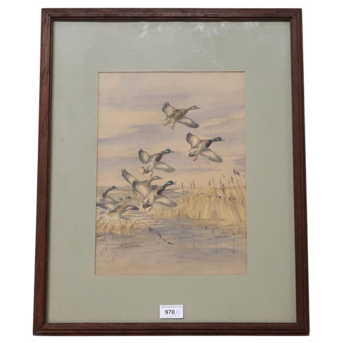 970 - 20th CENTURY SCHOOL FLYING DUCKS Watercolour, signed lower left, 35 x 25cm Together w... 