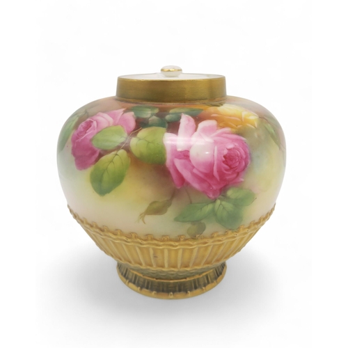 207 - A Royal Worcester pot pourri jar, painted with roses and signed A Lane, shape no 1286, lacking lid,&... 