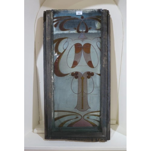 233 - A painted glass window panel