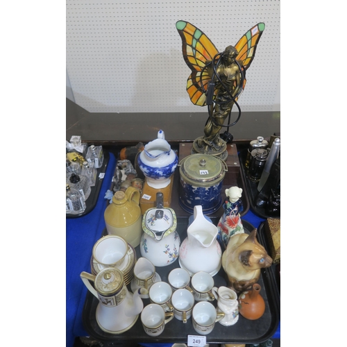 249 - A leaded and stained glass fairy lamp, a Noritake coffee set, an Old Tupton Ware figure of a girl an... 