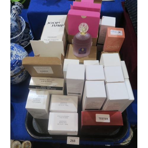 268 - A collection of mainly ladies perfumes, mostly boxed testers including Ghost Purity, Marc Jacobs Dai... 