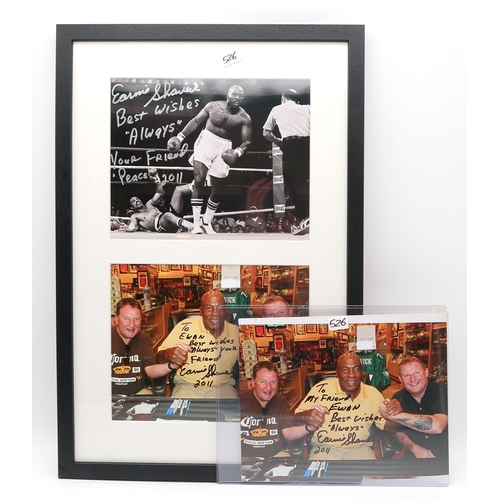 526 - Boxing - an Everlast boxing glove signed by Earnie Shavers, together three signed photographs (two m... 