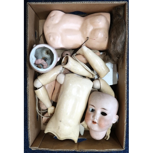 532 - Assorted articulated doll body parts, including an Armand Marseille no. 390 porcelain head; together... 