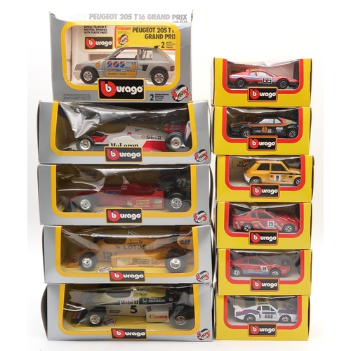 533 - A collection of boxed Burago 1:25, 1:24 and 1:43-scale model vehicles, to include a McLaren MP4/2 Tu... 