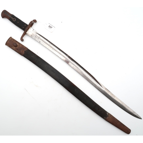 537 - A British 1856 pattern Enfield rifle bayonet, the blade measuring approx. 58.5cm in length, stamped ... 