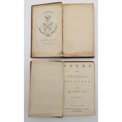 550 - Gay, John Poems on Several OccasionsAndrew Foulis, Glasgow, 1776, two volumes, bound in full tan cal... 