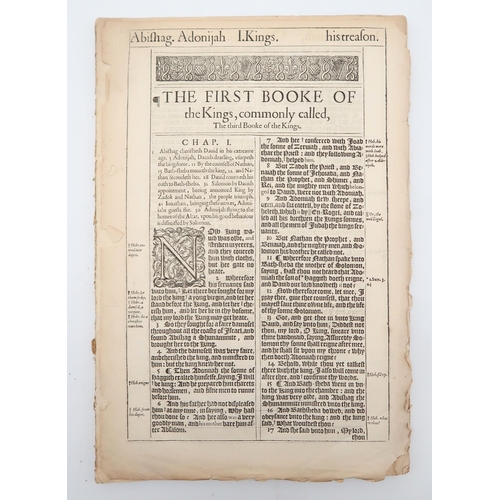 568 - THE KING JAMES BIBLEPrinted by Robert Barker, London, 1611An original leaf (The First Booke of the K... 