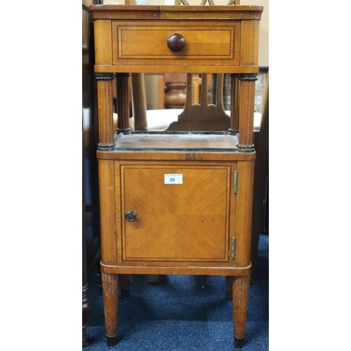 26 - An early 20th century cabin bedside cabinet with painted glass inset top over single drawer with dra... 